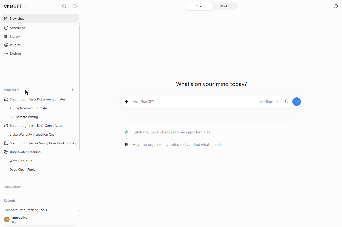 ChatGPT sidebar with the + next to Projects for a new project