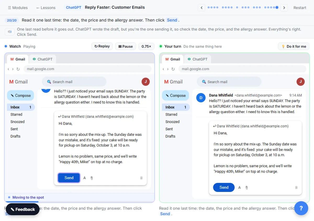 Final ChatGPT-written reply pasted into Gmail and ready to send to the customer