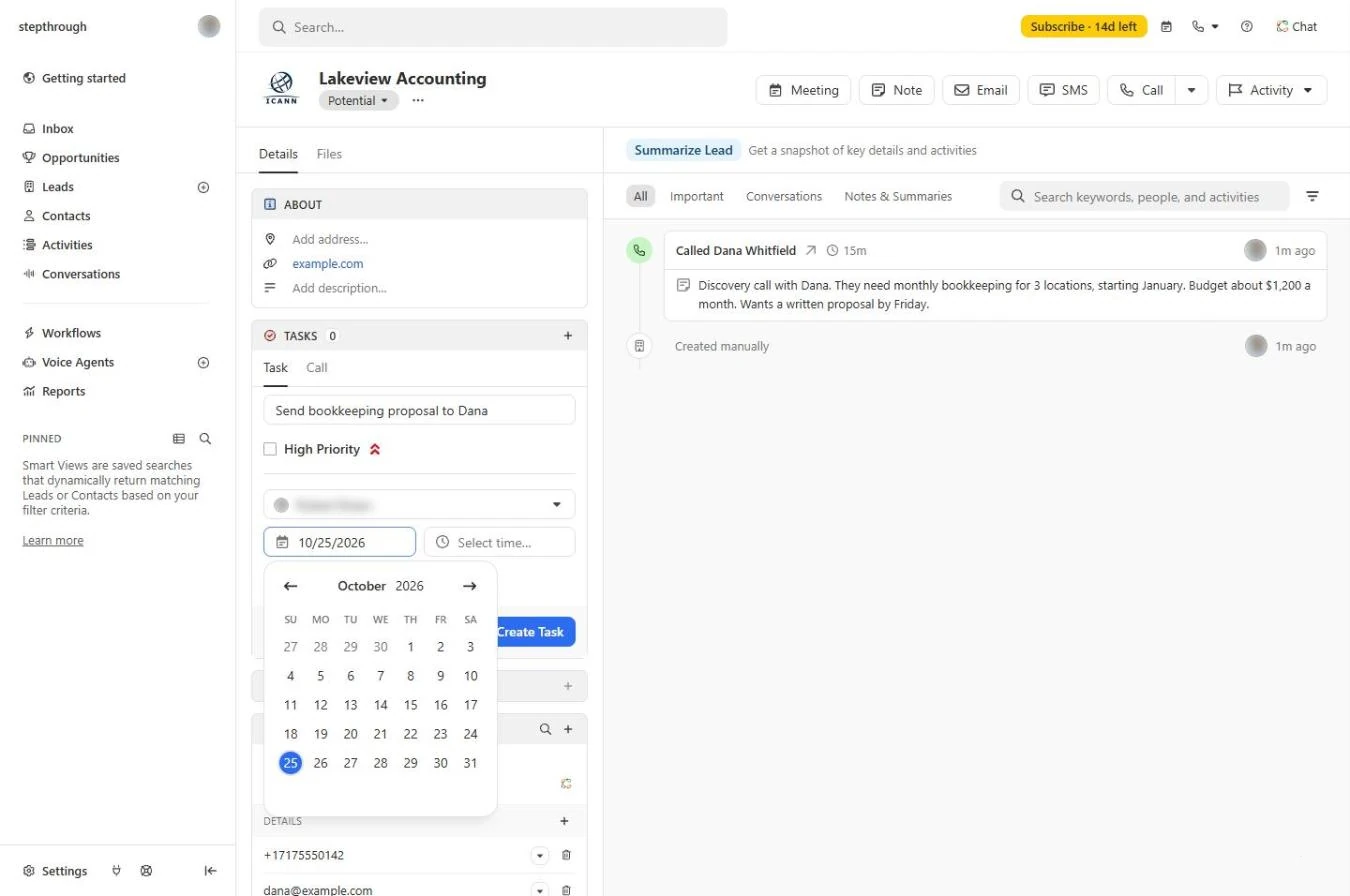 Close new task form with the due date calendar open