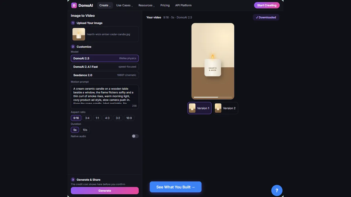 The chosen candle video with the Download button marked as downloaded