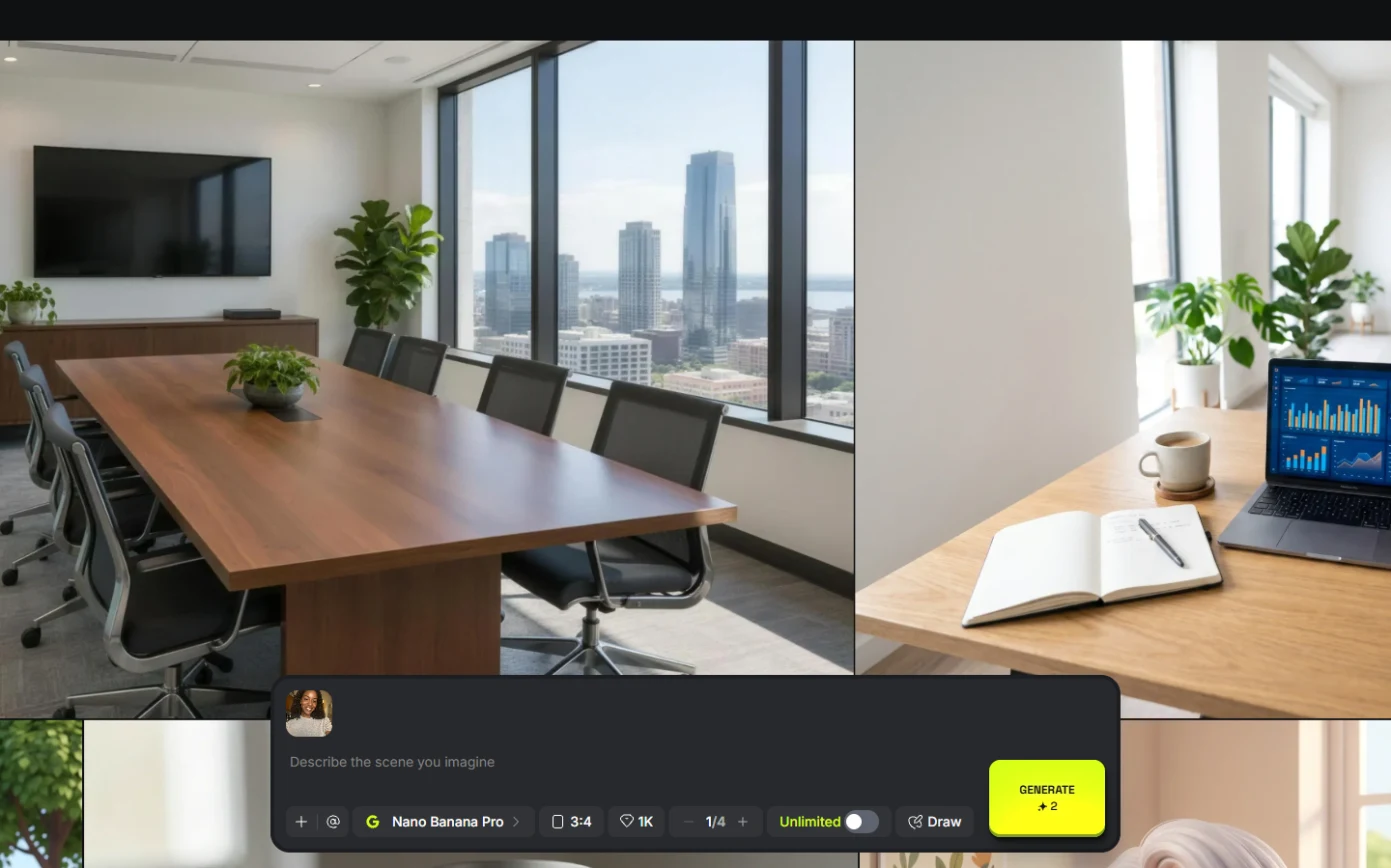 Higgsfield Image prompt bar with an uploaded photo attached as a reference, Nano Banana Pro selected