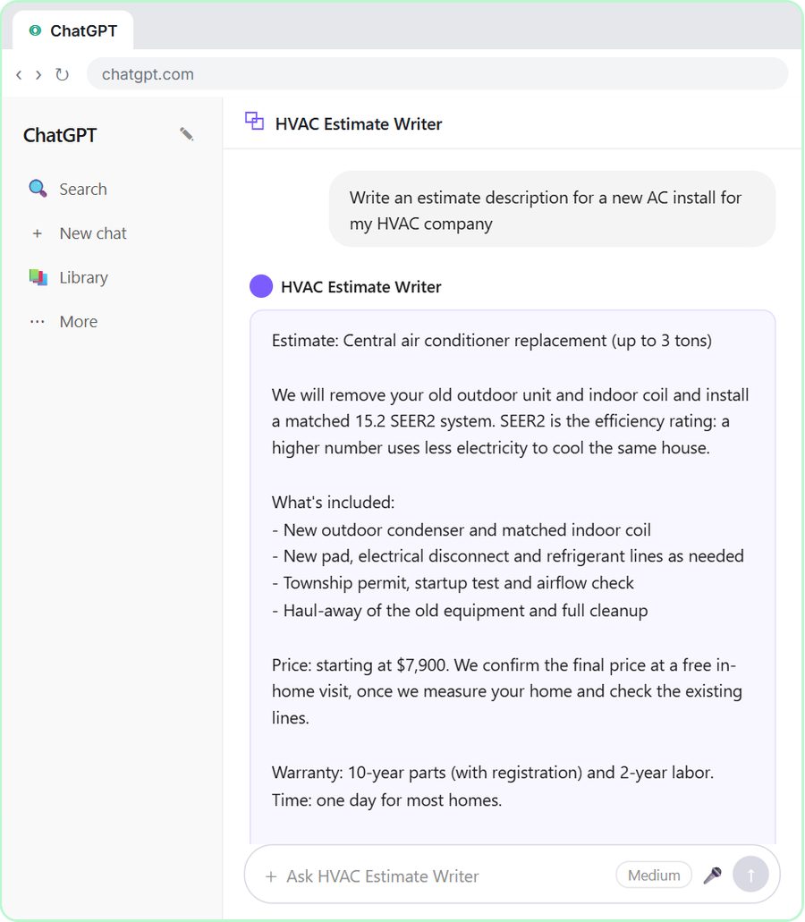 Build an AI Estimate Writer for Your HVAC Company: a step from the interactive module