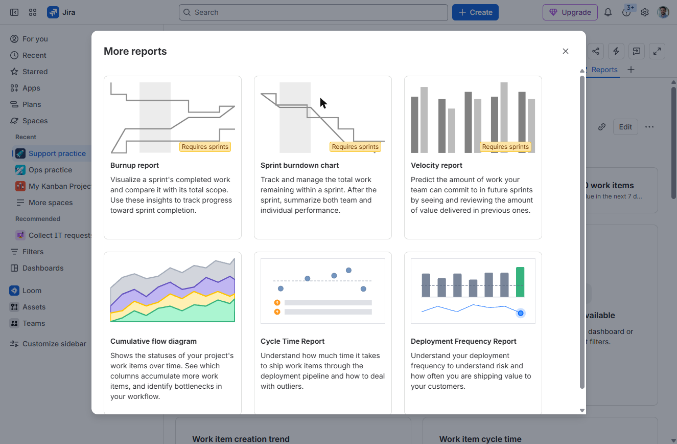 Jira More reports: Cumulative flow diagram and Cycle Time Report