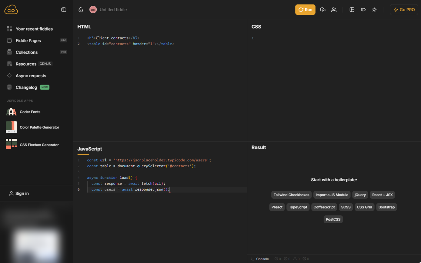 An async load function that fetches the address and reads the JSON