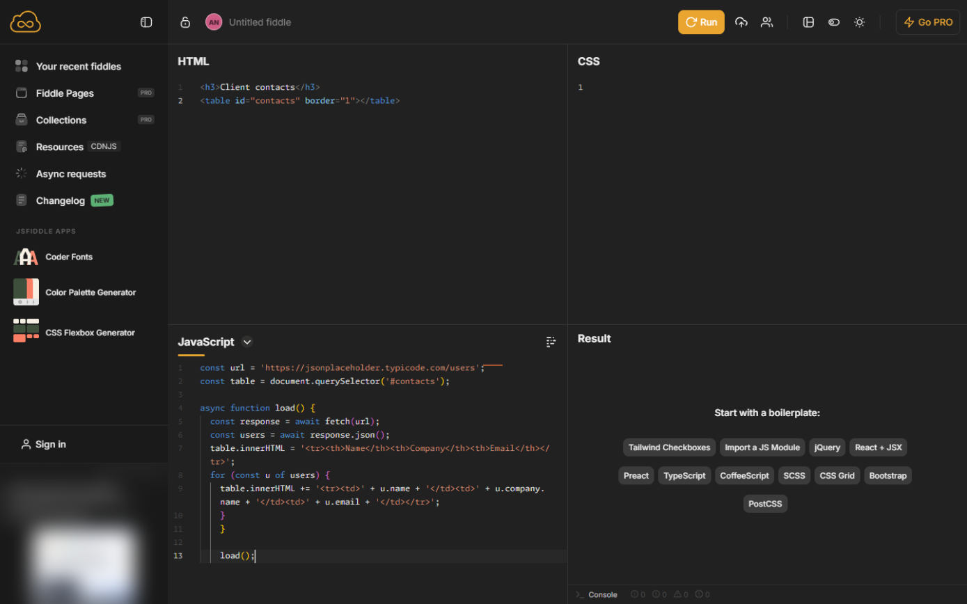 load() added at the end; the tidy icon shows at the top right of the JavaScript panel