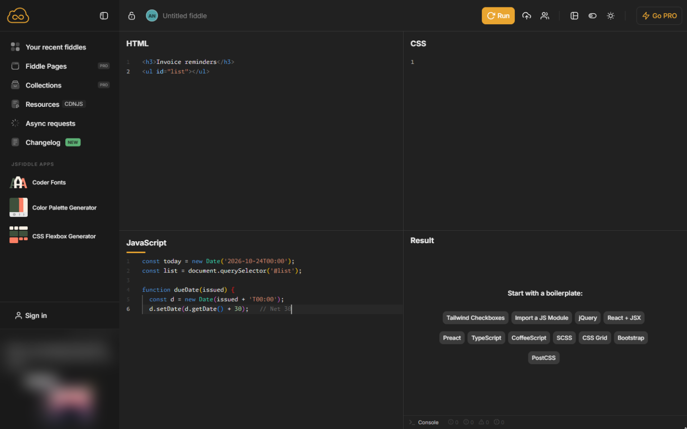 A dueDate function that adds 30 days to the issue date