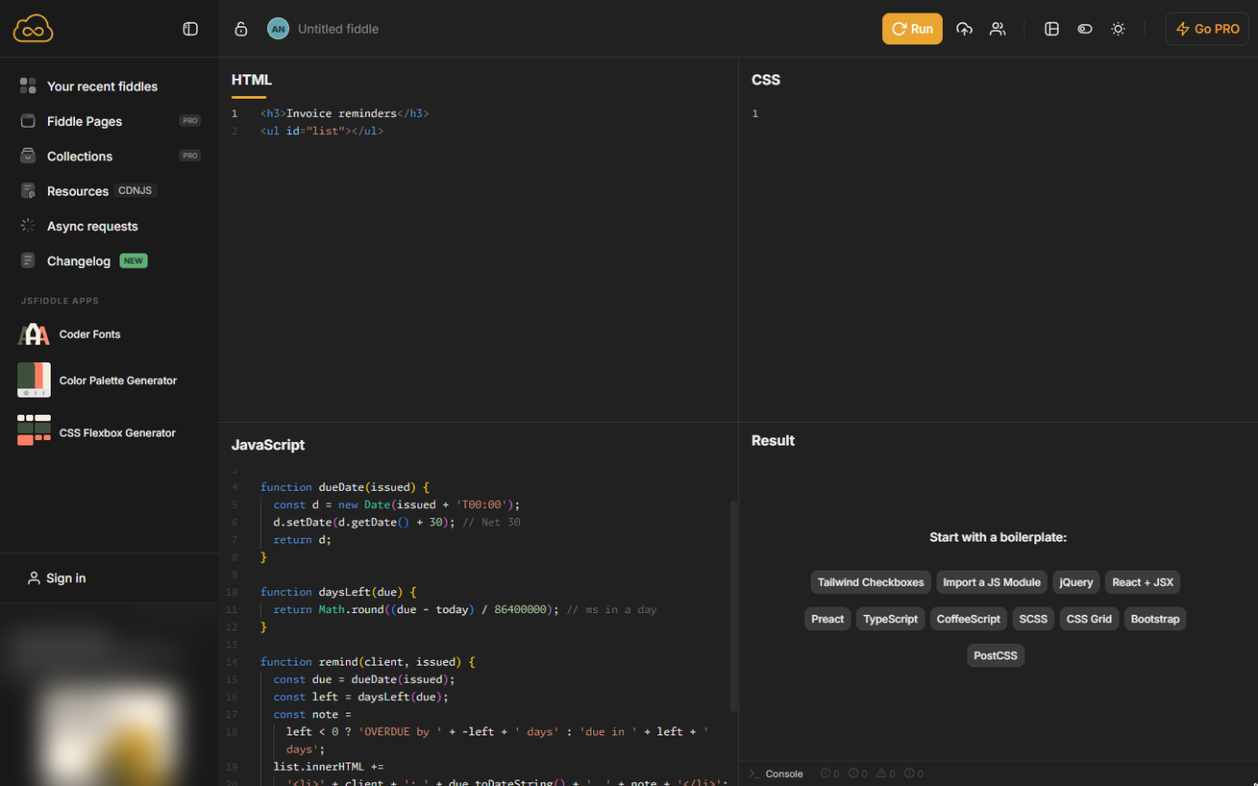 The finished JavaScript, tidied
