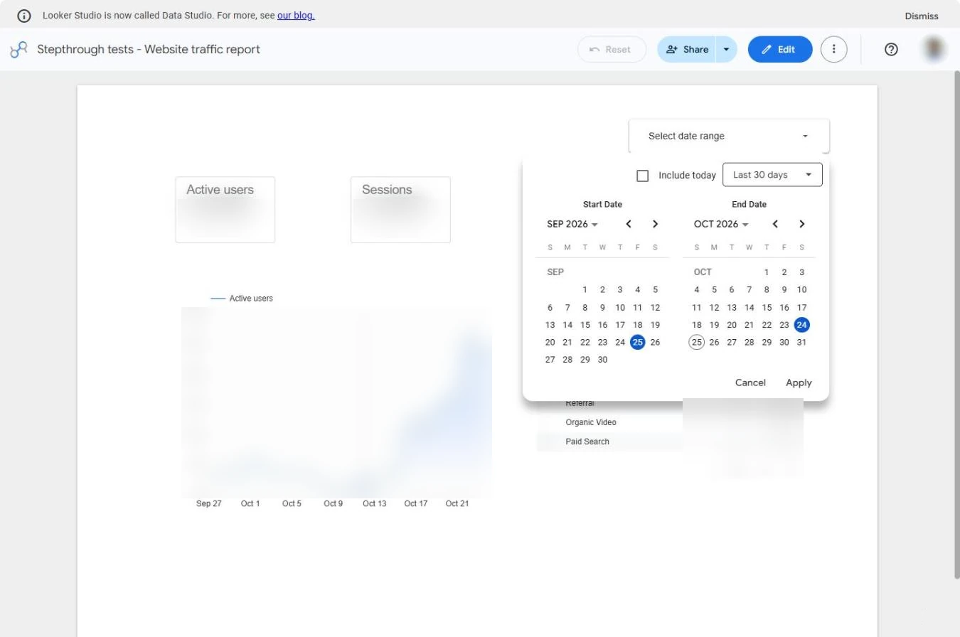 Date picker set to Last 30 days with the Apply button