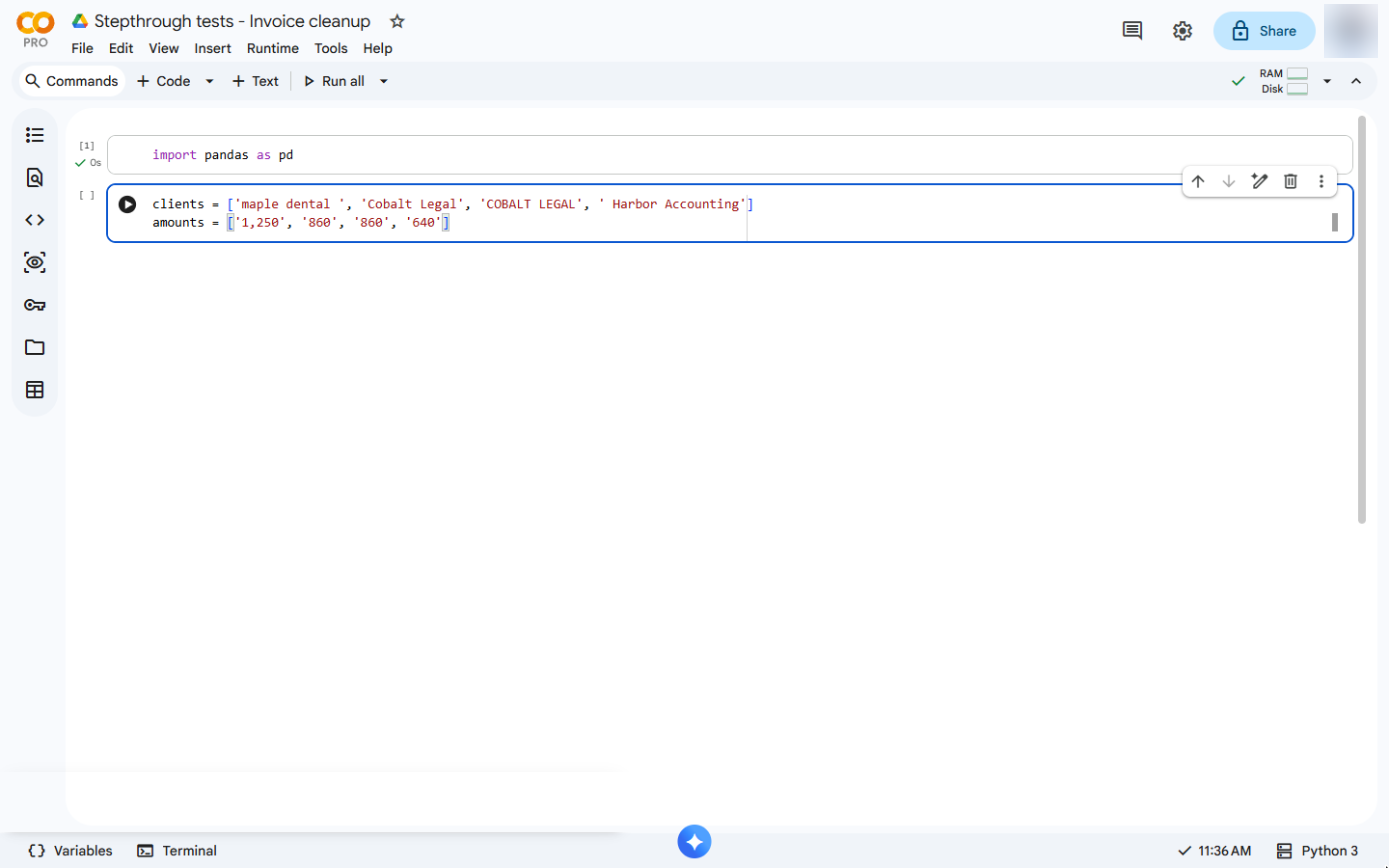 Amounts typed as text: '1,250', '860', '860', '640'
