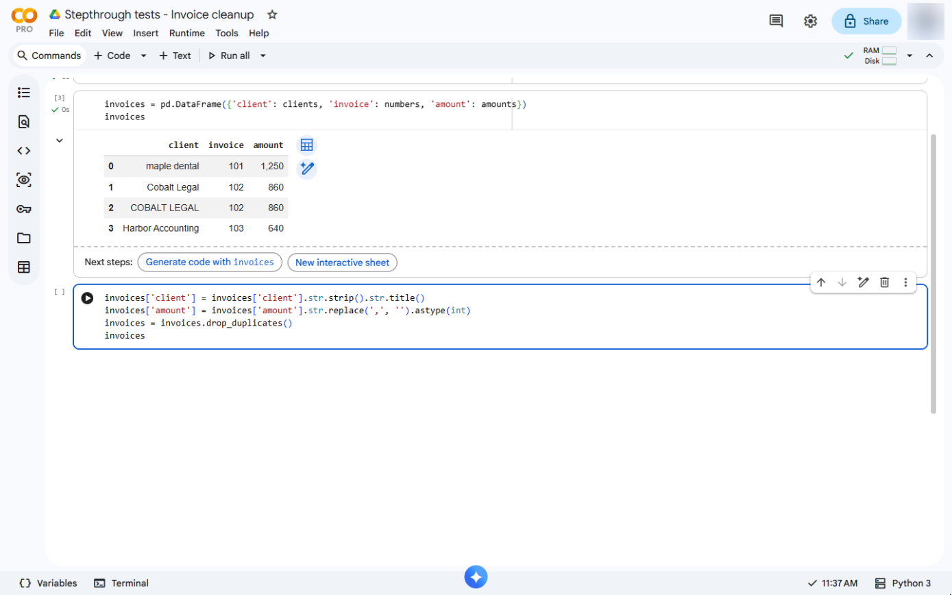 drop_duplicates() and invoices added