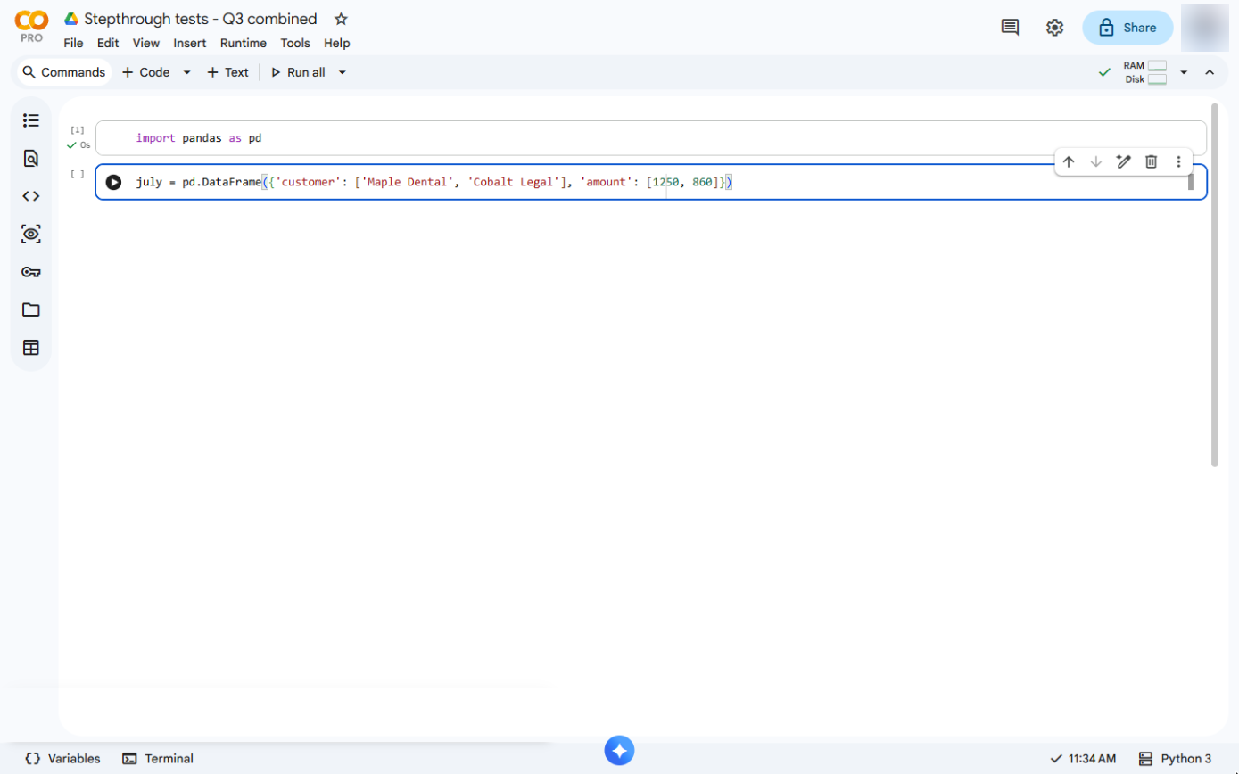 A july DataFrame with two orders typed