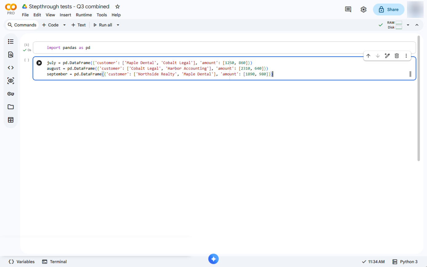 A september DataFrame added: three monthly tables