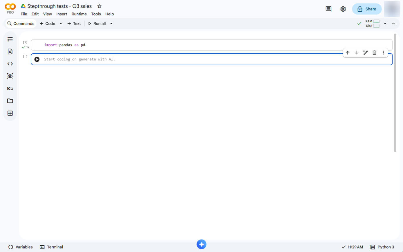A second, empty code cell