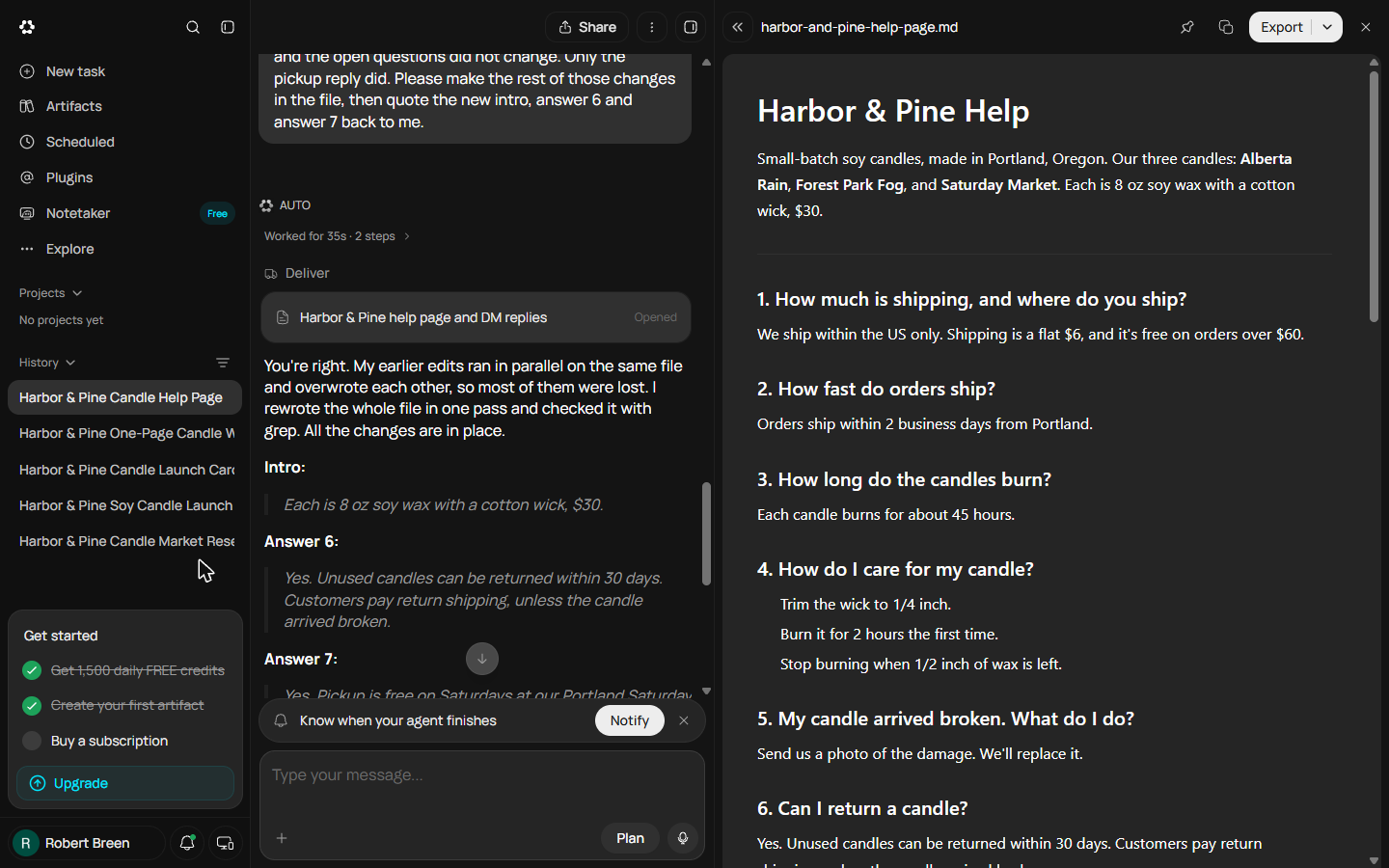Runable admits its parallel edits overwrote each other; the file now says with a cotton wick