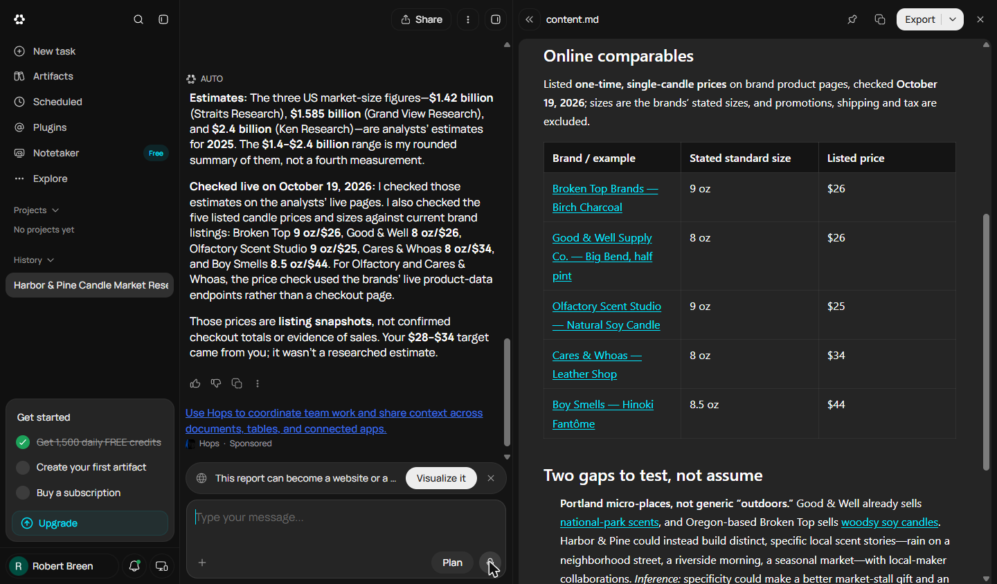 Runable answer separating analyst estimates from prices it checked on live pages on 19 October 2026