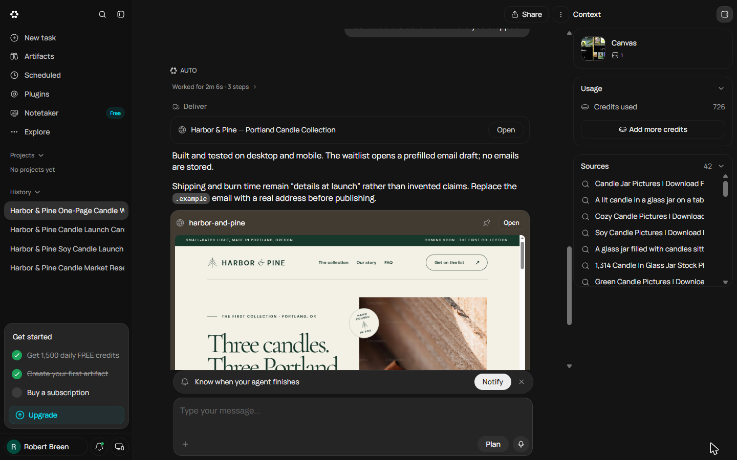 Runable hand-over note: built and tested on desktop and mobile, waitlist opens a prefilled email draft, replace the .example email before publishing