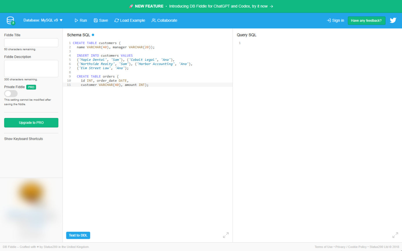 CREATE TABLE orders typed under the customers table