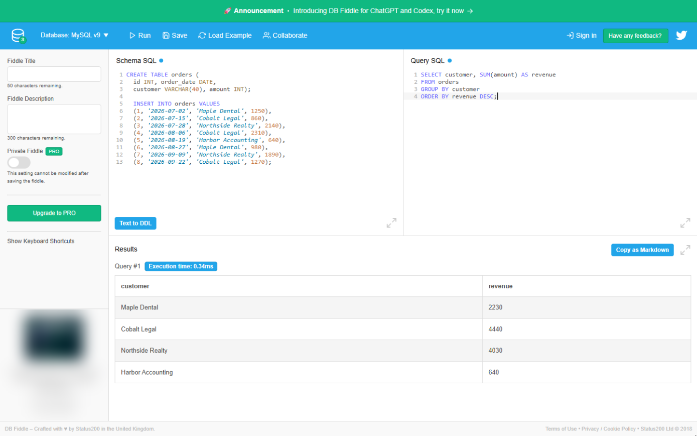 ORDER BY revenue DESC added to the query