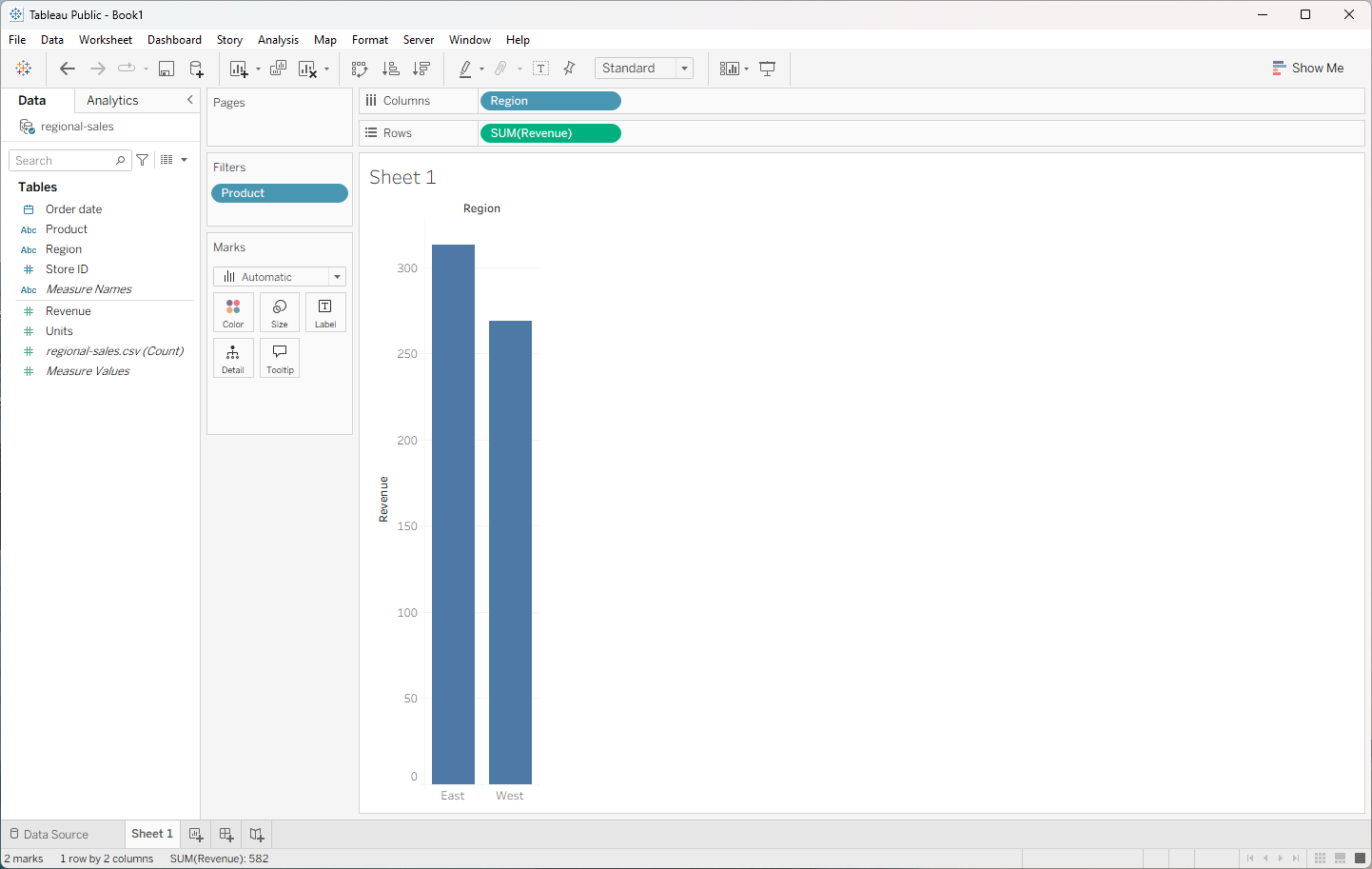 Product pill on the Tableau Filters card