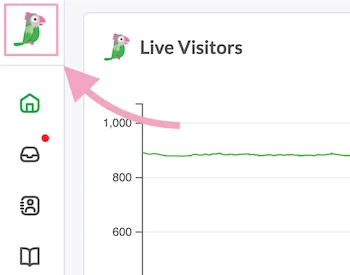 tawk.to dashboard with the property image at the top of the left bar, marked with an arrow