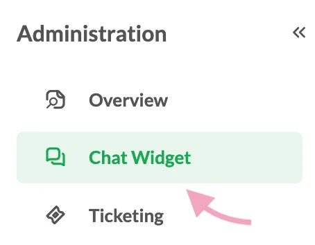 tawk.to Administration menu with Chat Widget selected