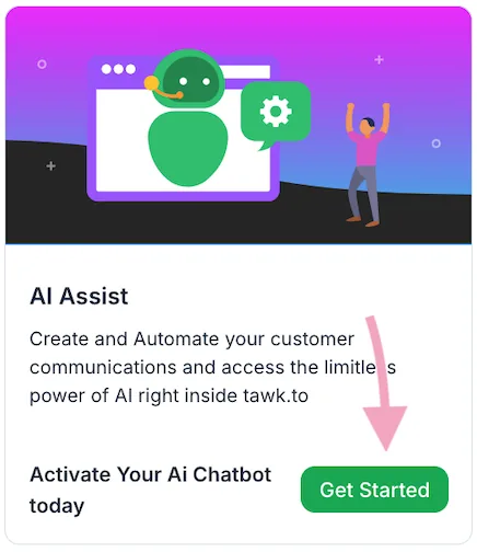 tawk.to AI Assist add-on card with the Get Started button