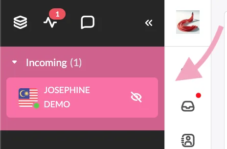 tawk.to dashboard with a new Incoming chat shown in pink