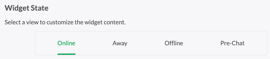 tawk.to Widget State tabs: Online, Away, Offline and Pre-Chat