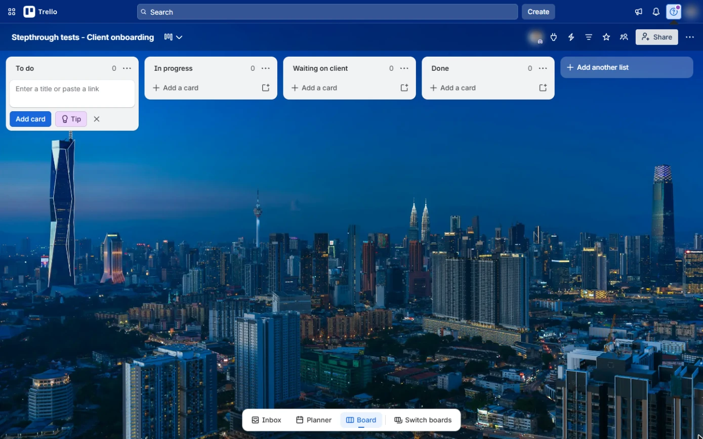 Trello Add a card box open under the To do list