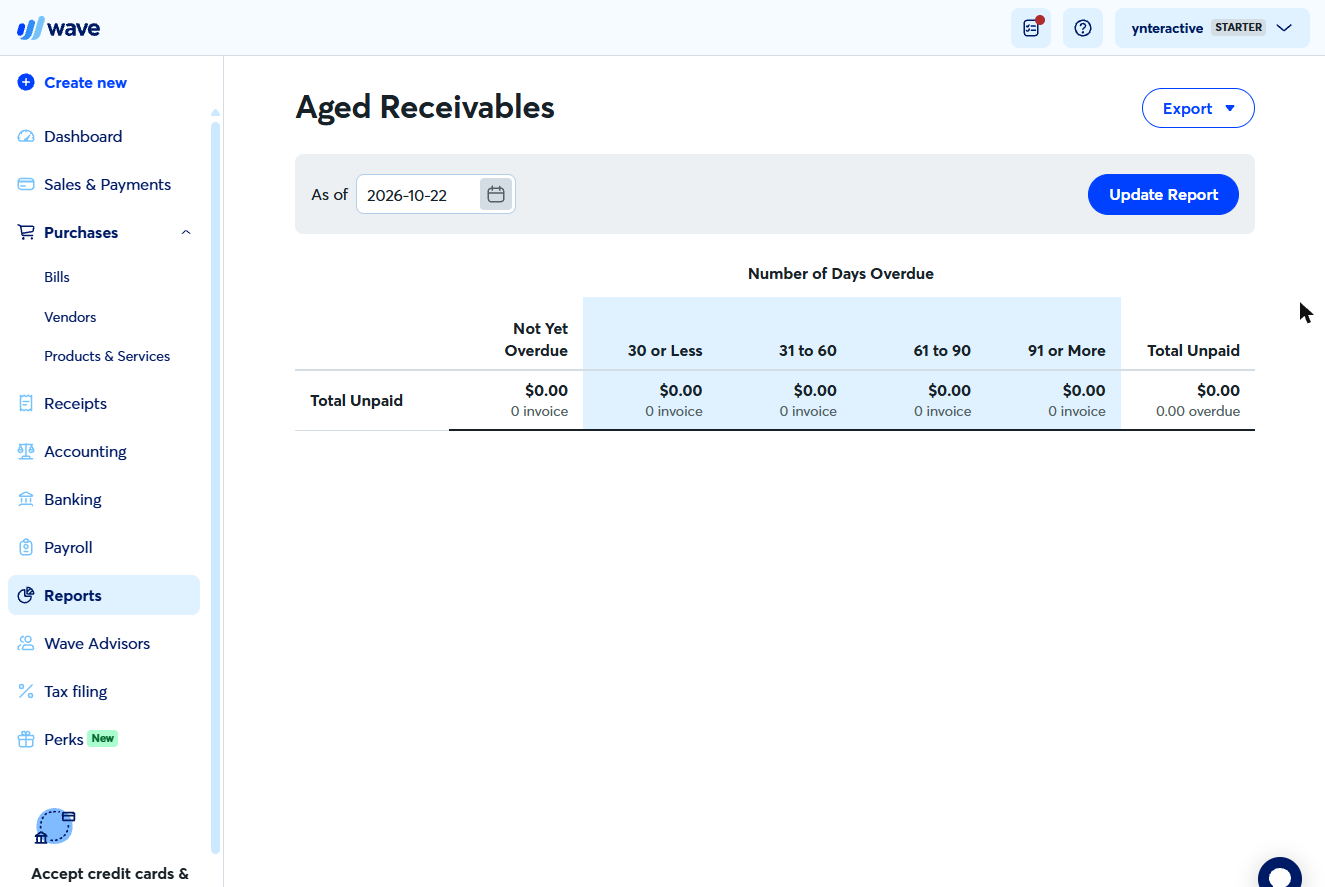 Wave Purchases menu with Bills