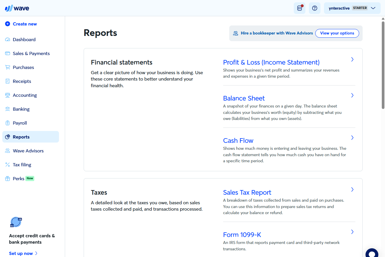 Wave Reports: Profit & Loss, Balance Sheet and Cash Flow