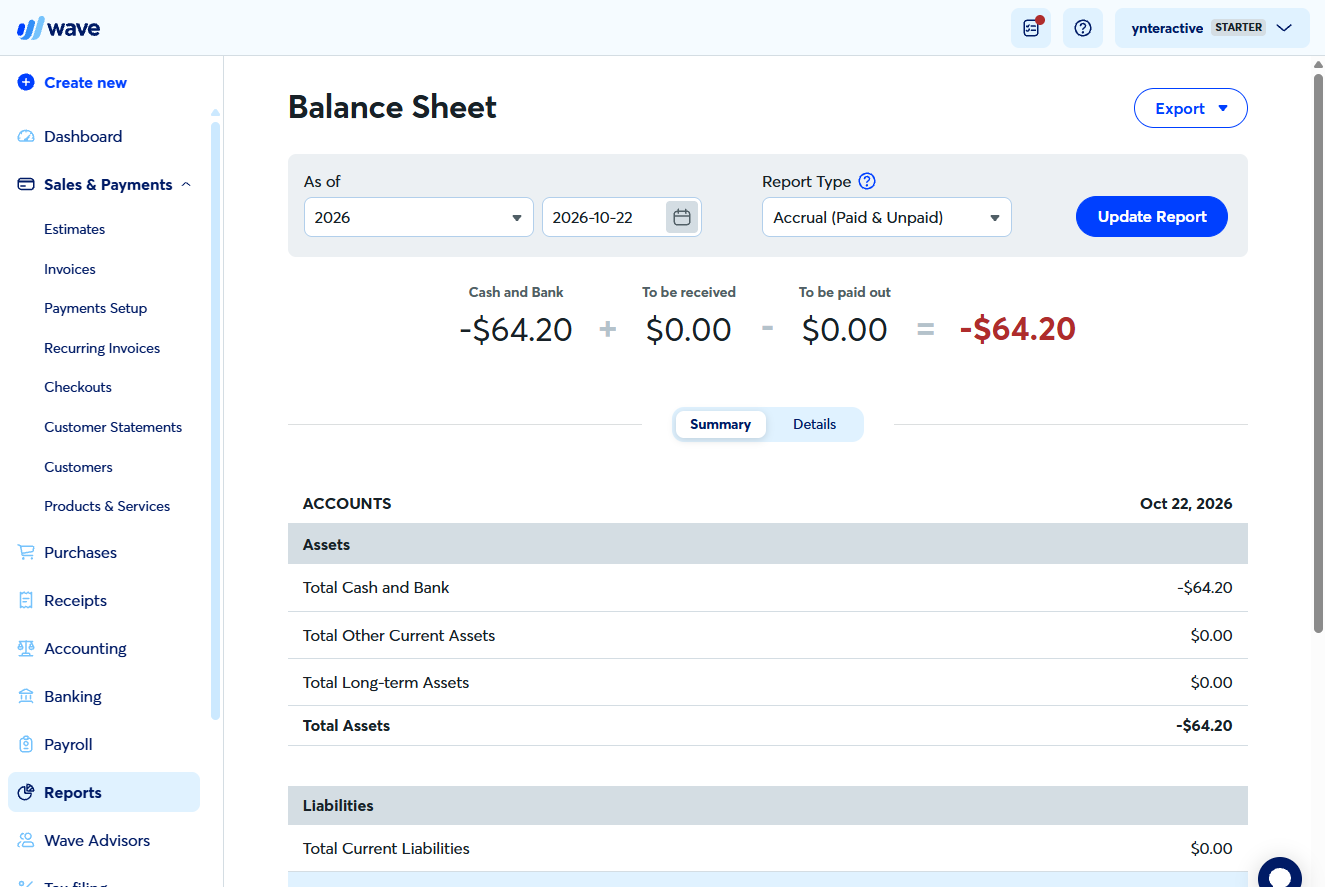 Wave Sales & Payments menu with Invoices