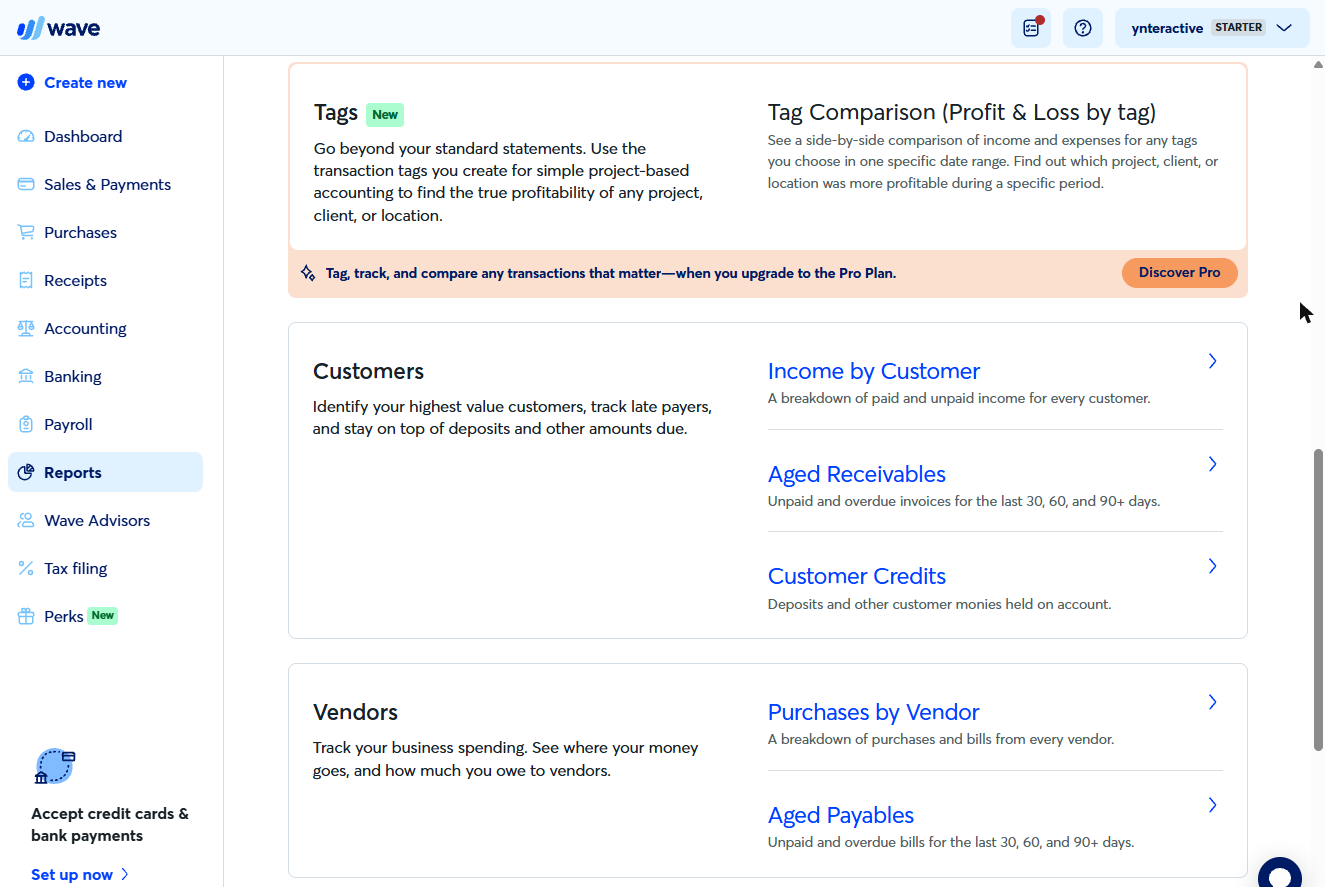 Wave Reports customer section with Aged Receivables