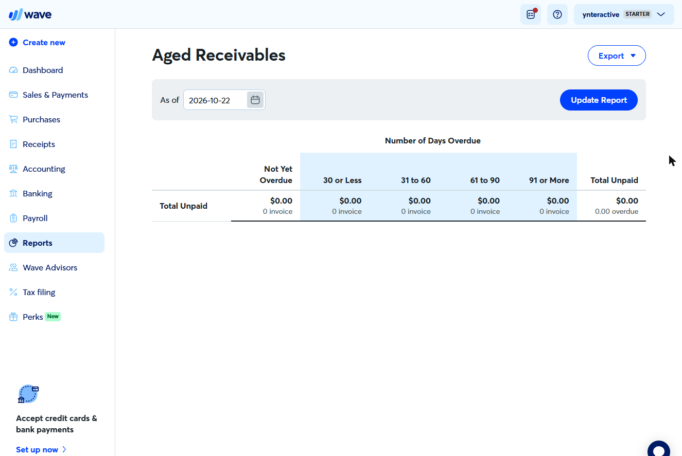 Wave Aged Receivables with $0.00 total unpaid