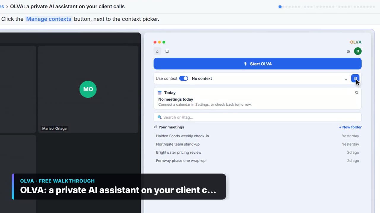 OLVA: a private AI assistant on your client calls: video walkthrough (video)